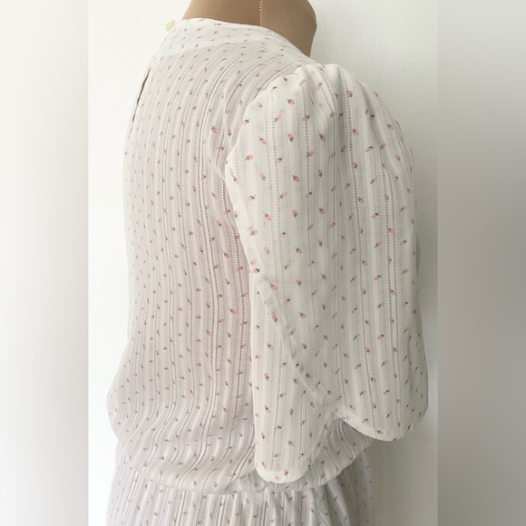 Vintage 80s Tulip Sleeve Dress *Medium/Large* Cotton Blend Rosebud Midi Dress - Picture 5 of 7